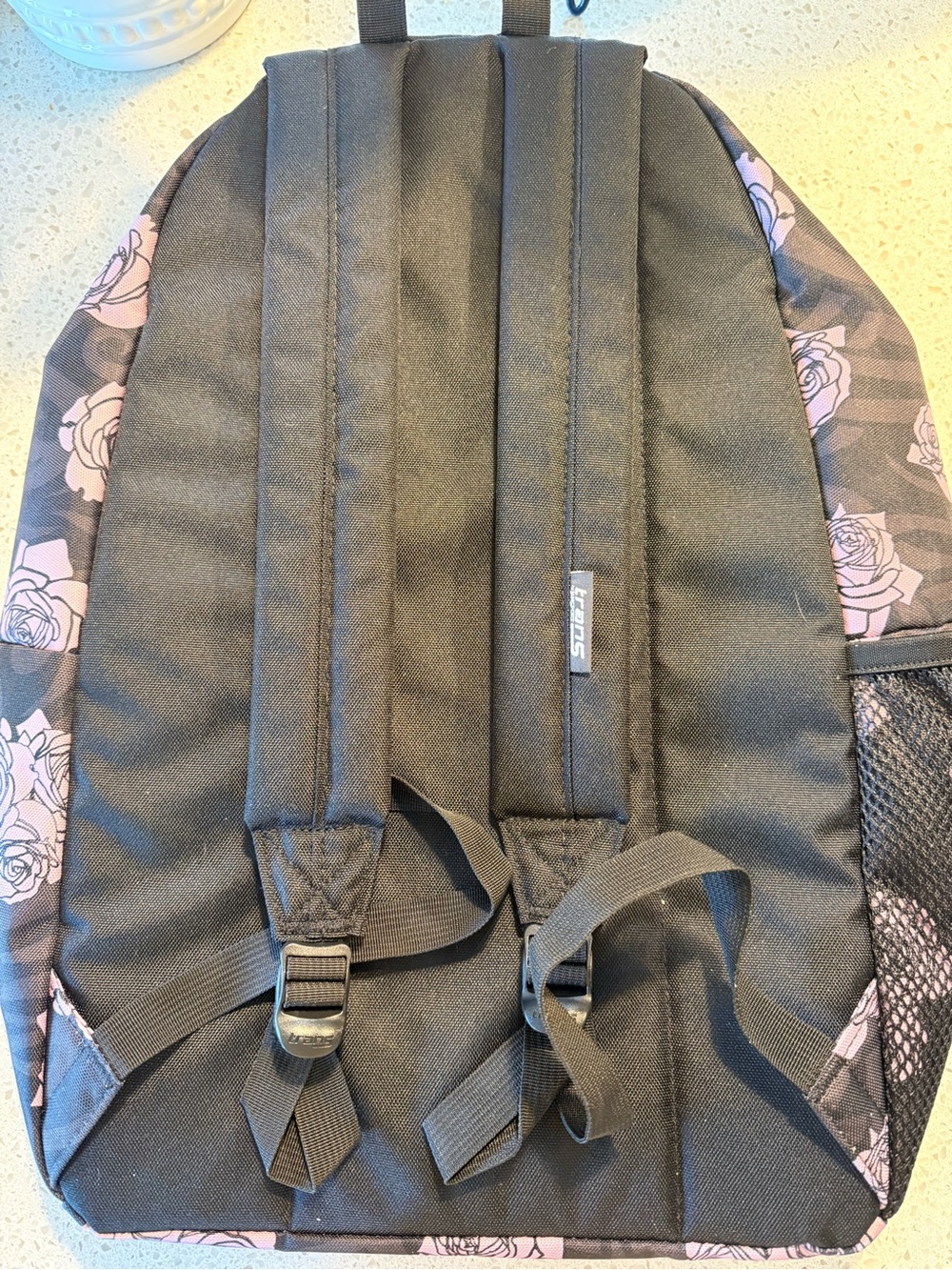 JanSport Trans Black Backpack with Violet Rose Print - Picture 2 of 3
